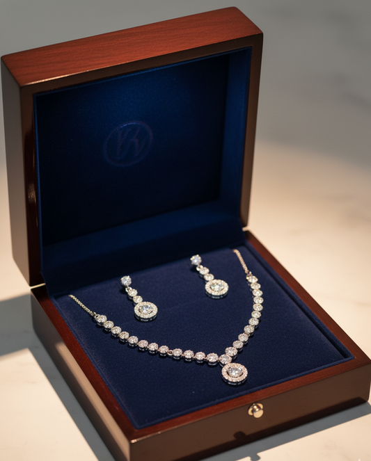 ✨ “Elegance in Silver – Premium Diamond Necklace & Earrings Set by Ahmi Store” 💍