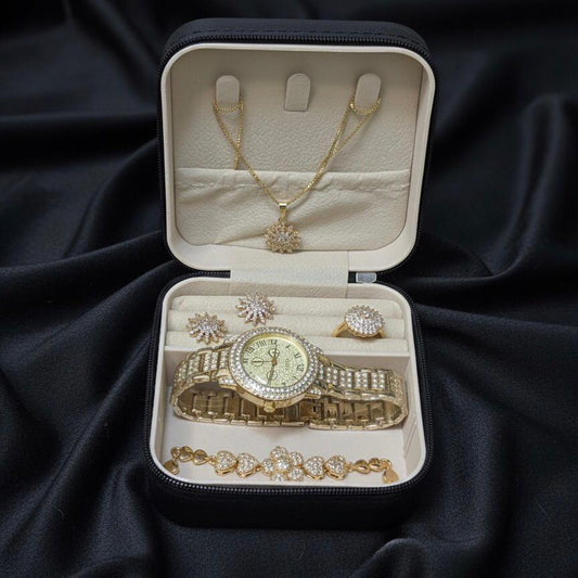 Timeless Elegance: Gold Plated Jewelry & Watch Box Set